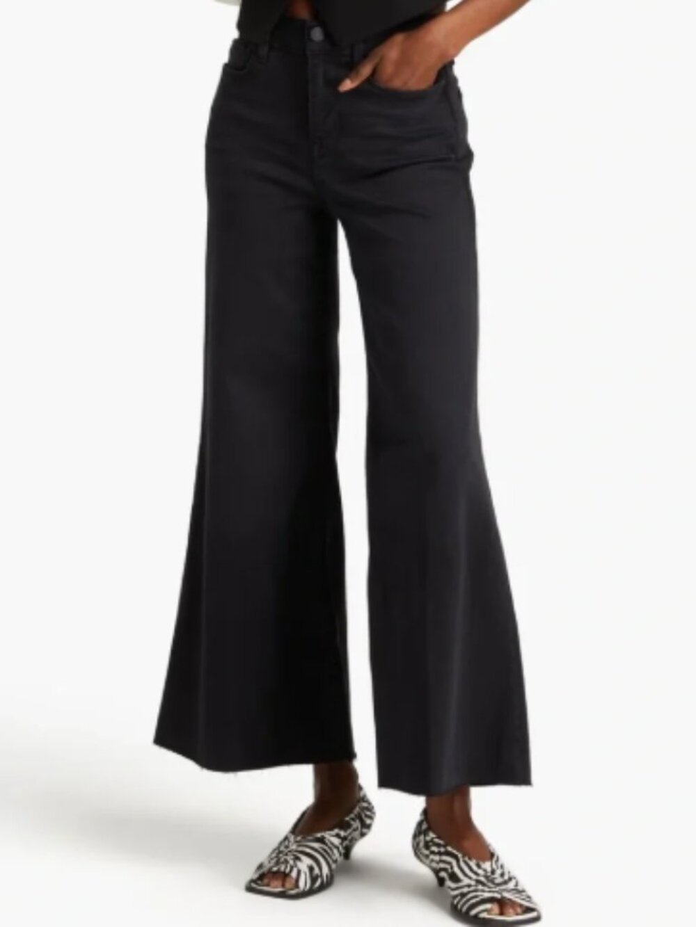 FRAME Le Palazzo Crop Raw Jeans, Black, Size 27 Women's